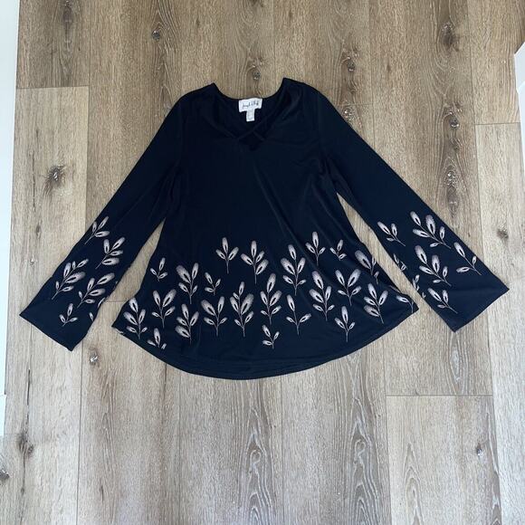 Joseph Ribkoff Black Long Sleeve Top Blouse Slinky Floral Event Classy Sz 8 M - Picture 1 of 9